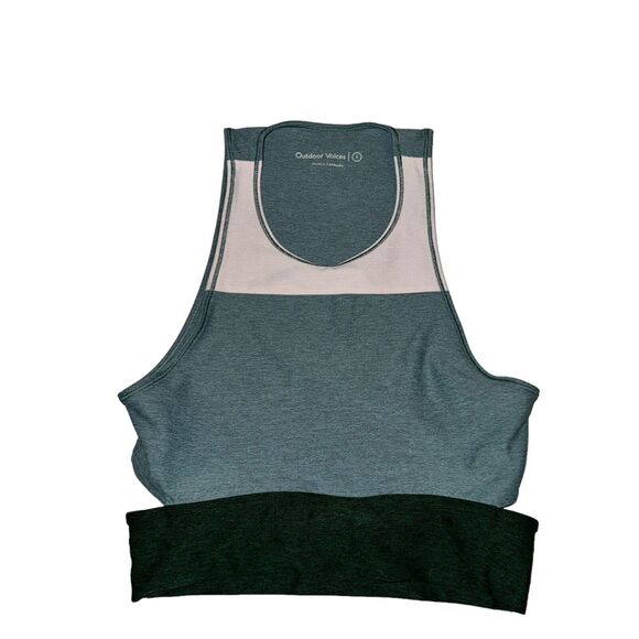 Outdoor Voices Slashback Crop Top Women's S Hunter Slate Ballet Pink Back Cutout - Picture 1 of 5